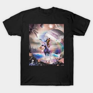 Cowboy Chameleon Lizard Riding Unicorn Beach Space Cute T-Shirt